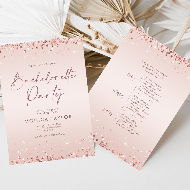 Rose Gold Bachelorette Weekend Itinerary Schedule Invitation (Rose Gold Bachelorette Weekend Itinerary Schedule Invitation)