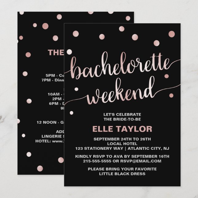 Rose Gold Bachelorette Weekend with Itinerary Invitation (Front/Back)