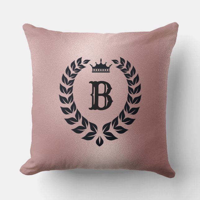 Rose-gold Background & Black Laurel Wreath Cushion (Front)