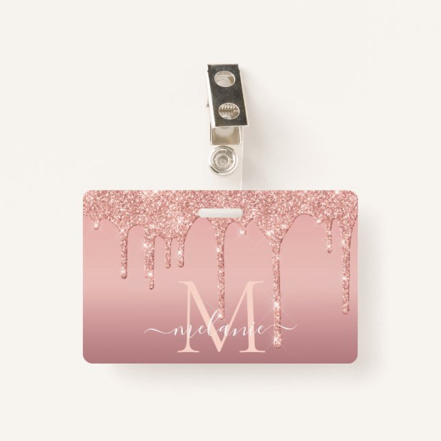 Rose Gold Badge Template with Custom Name Letter ID Badge (Front with Clip)