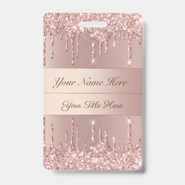 Rose Gold Badge Template with Custom Name Text ID Badge (Front)