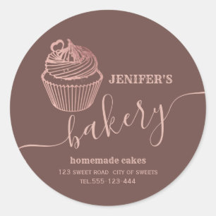 Rose gold bakery Homemade cupcakes and sweets Classic Round Sticker