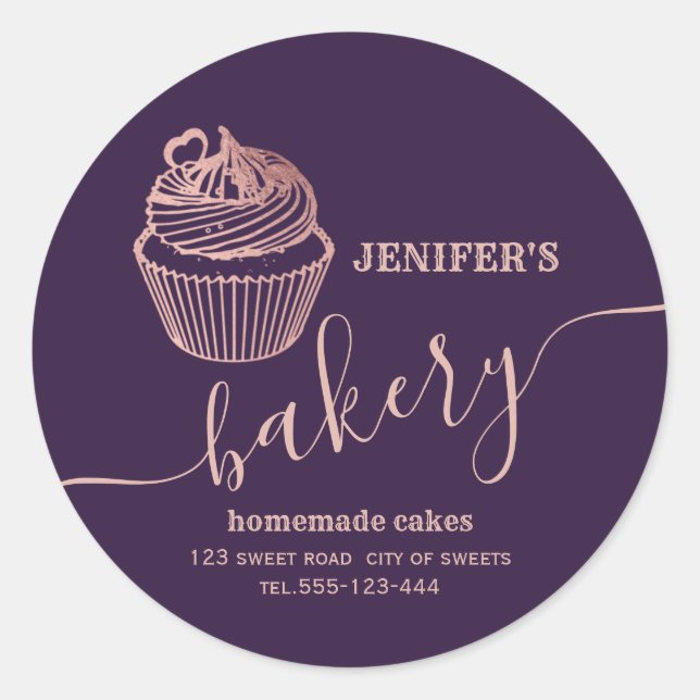 Rose gold bakery Homemade cupcakes and sweets Classic Round Sticker (Front)