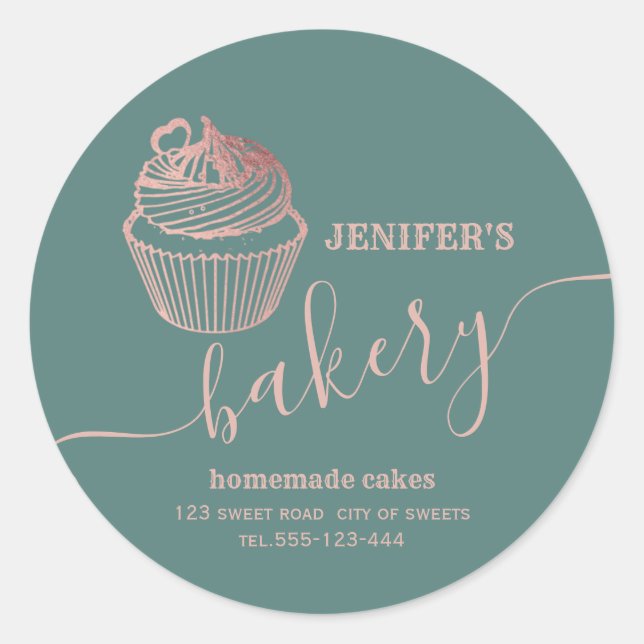 Rose gold bakery Homemade cupcakes and sweets Classic Round Sticker (Front)