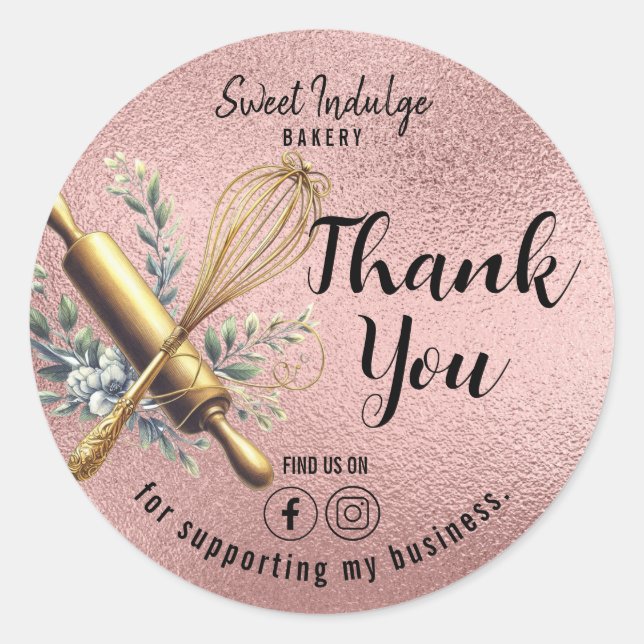 Rose Gold Baking Utensils Thank You  Classic Round Sticker (Front)