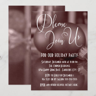 Rose Gold Ball Ornaments Photo, Holiday Party Invitation