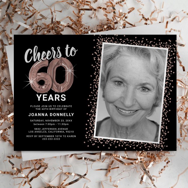 Rose Gold Balloon 60th Birthday Invitation (Creator Uploaded)