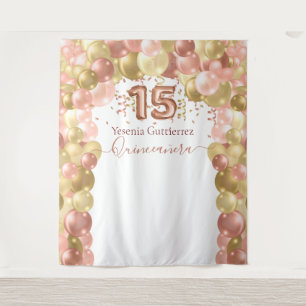 Rose Gold Balloon Arch Quinceanera Tapestry