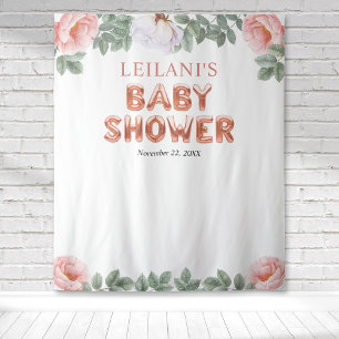 Rose Gold Balloon Baby Shower Pink Floral Backdrop Tapestry
