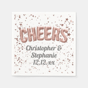 Rose Gold Balloon Confetti Cheers Custom Wedding Napkin