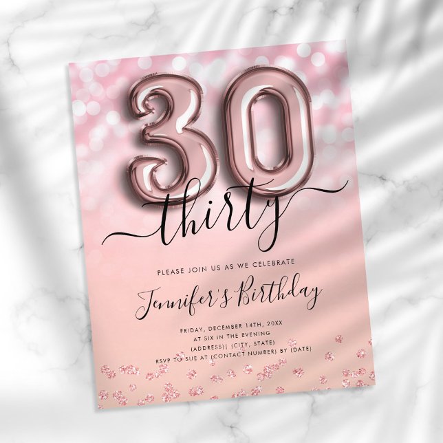 Rose Gold Balloon Glitter 30th Birthday Invite Flyer (Creator Uploaded)