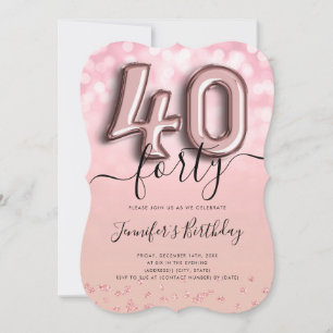 Rose Gold Balloon Glitter 40th Birthday Invite