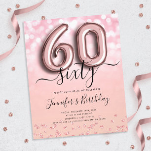 Rose Gold Balloon Glitter 60th Birthday Invite Flyer