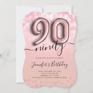 Rose Gold Balloon Glitter 90th Birthday Invite