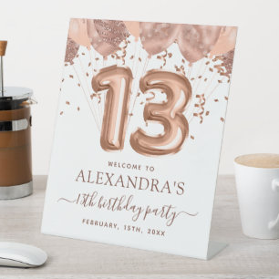 Rose Gold Balloons 13th Birthday Welcome Sign