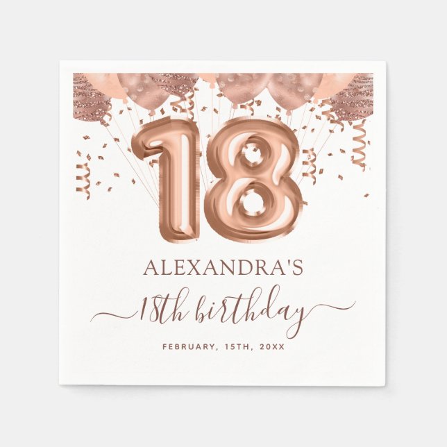 Rose Gold Balloons 18th Birthday Party Napkin (Front)