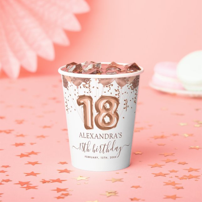 Rose Gold Balloons 18th Birthday Party Paper Cups (Insitu)