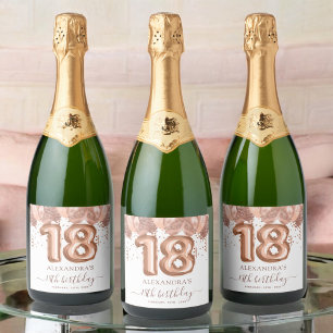 Rose Gold Balloons 18th Birthday Party Sparkling Wine Label