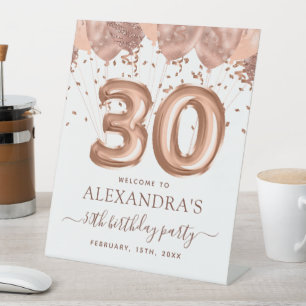 Rose Gold Balloons 30th Birthday Party Pedestal Sign