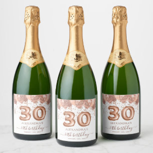 Rose Gold Balloons 30th Birthday Party Sparkling Wine Label