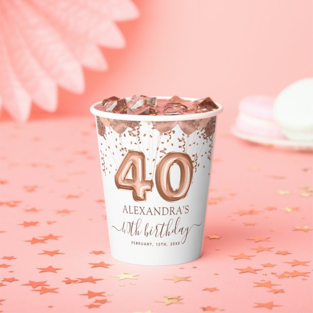 Rose Gold Balloons 40th Birthday Party Paper Cups (Insitu)