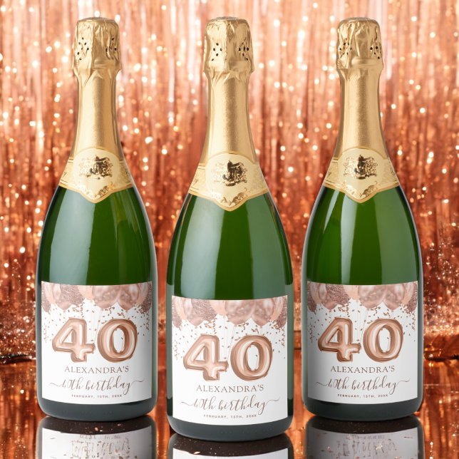 Rose Gold Balloons 40th Birthday Party Sparkling Wine Label (Creator Uploaded)