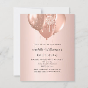Rose gold balloons birthday invitation