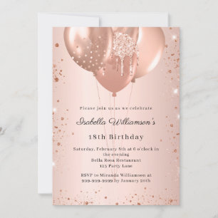 Rose gold balloons birthday  invitation