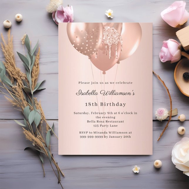 Rose gold balloons birthday  invitation (Creator Uploaded)