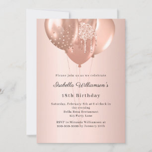 Rose gold balloons birthday  invitation