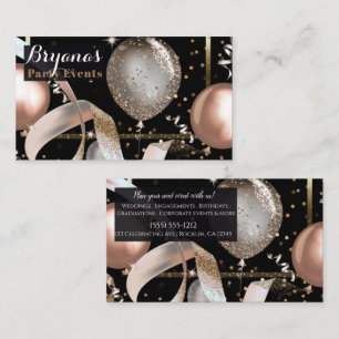 Rose Gold Balloons Black Chic Party Event Planner Business Card