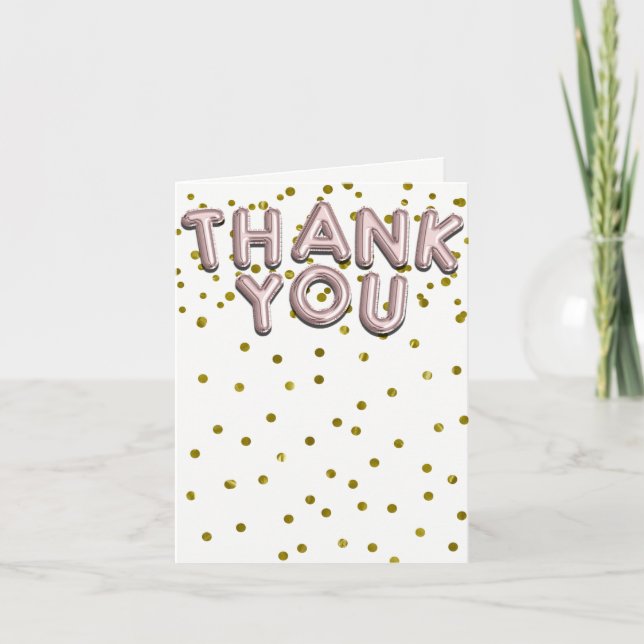Rose Gold Balloons Confetti Dots Thank You Card (Front)