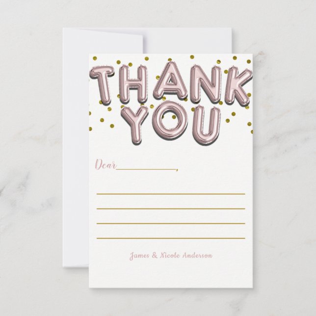 Rose Gold Balloons Confetti Dots Thank You Card (Front)