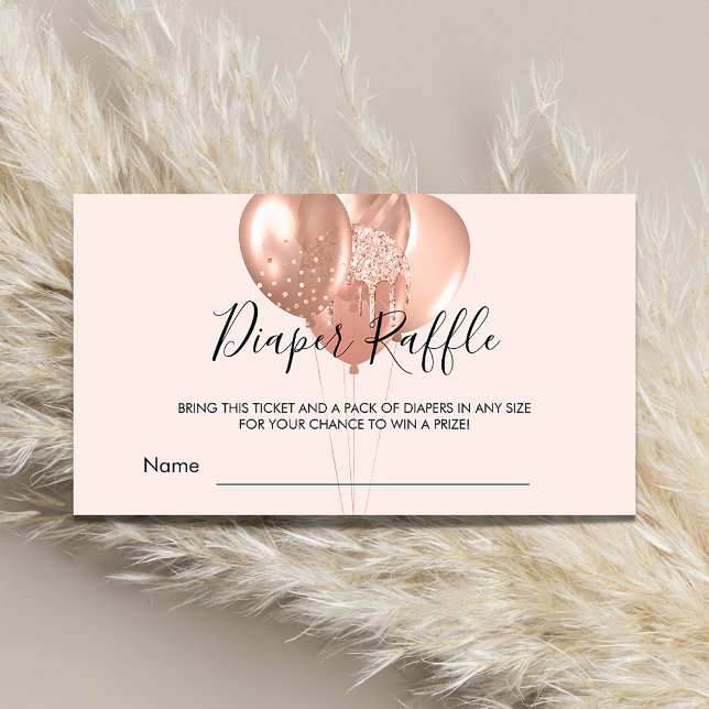 Rose gold balloons girl baby shower diaper raffle enclosure card (Creator Uploaded)