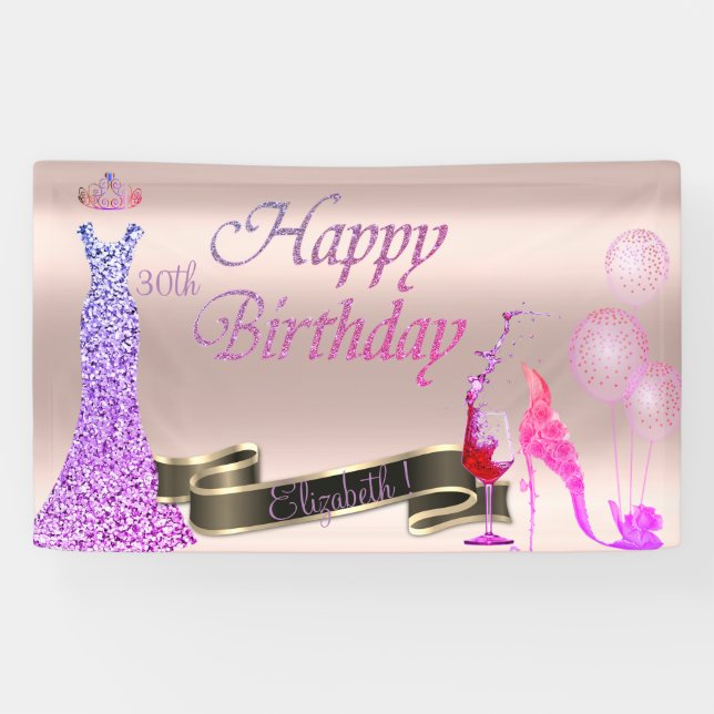 Rose Gold, Balloons,Glass,Heel,Glitter Dress Banner (Horizontal)