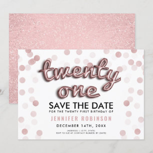 Rose Gold Balloons Glitter 21st Birthday Invitation