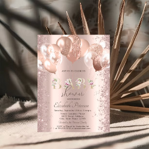 Rose Gold Balloons Glitter Confetti Baby Shower Invitation
