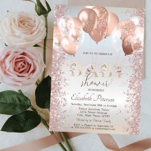 Rose Gold Balloons Glitter Confetti Silver Invitation