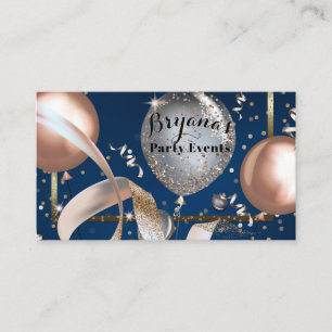 Rose Gold Balloons Navy Blue Party Event Planner Business Card