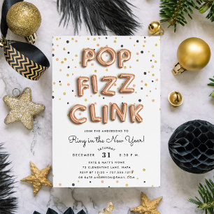 Rose Gold Balloons New Years Eve Party Invitation