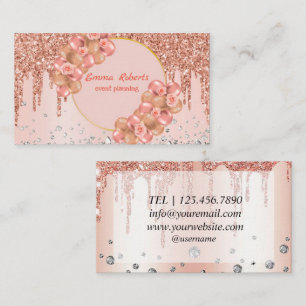 Rose Gold Balloons Party Planner Chic Contemporary Business Card