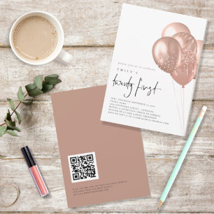 Rose Gold Balloons QR Code 21st Birthday Party Invitation