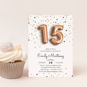 Rose Gold Balloons   Quinceanera Invitation