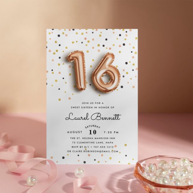 Rose Gold Balloons | Sweet 16 Party Invitation (Creator Uploaded)