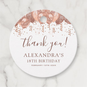 Rose Gold Balloons Thank You 18th Birthday Party  Favour Tags
