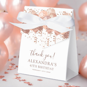 Rose Gold Balloons Thank You 40th Birthday Party Favour Box