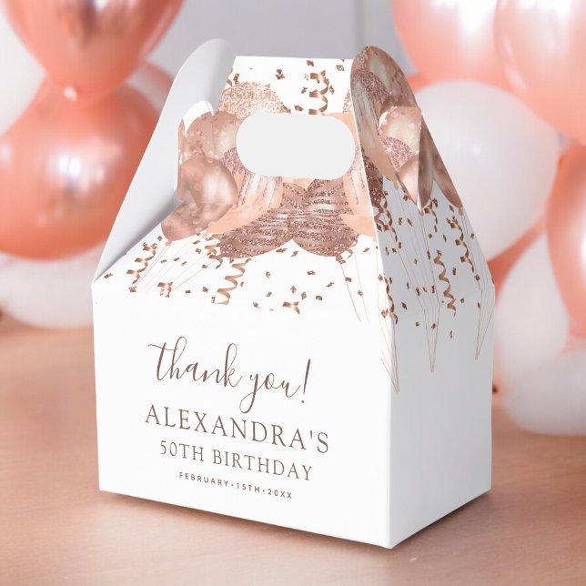 Rose Gold Balloons Thank You 50th Birthday Party  Favour Box (Creator Uploaded)