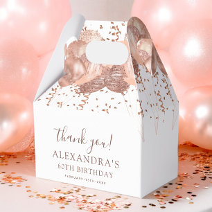 Rose Gold Balloons Thank You 60th Birthday Party  Favour Box