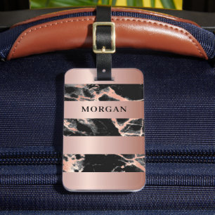 Rose Gold Bands, Black & Rose Gold Marble, Name Luggage Tag