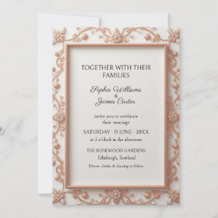 Rose Gold Baroque Floral Frame Wedding Invitation